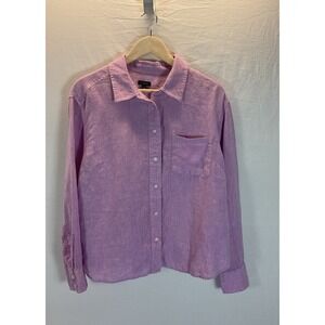 Talbots 100% Linen Purple Button Down Long Sleeve size‎ LG office Beach Resort